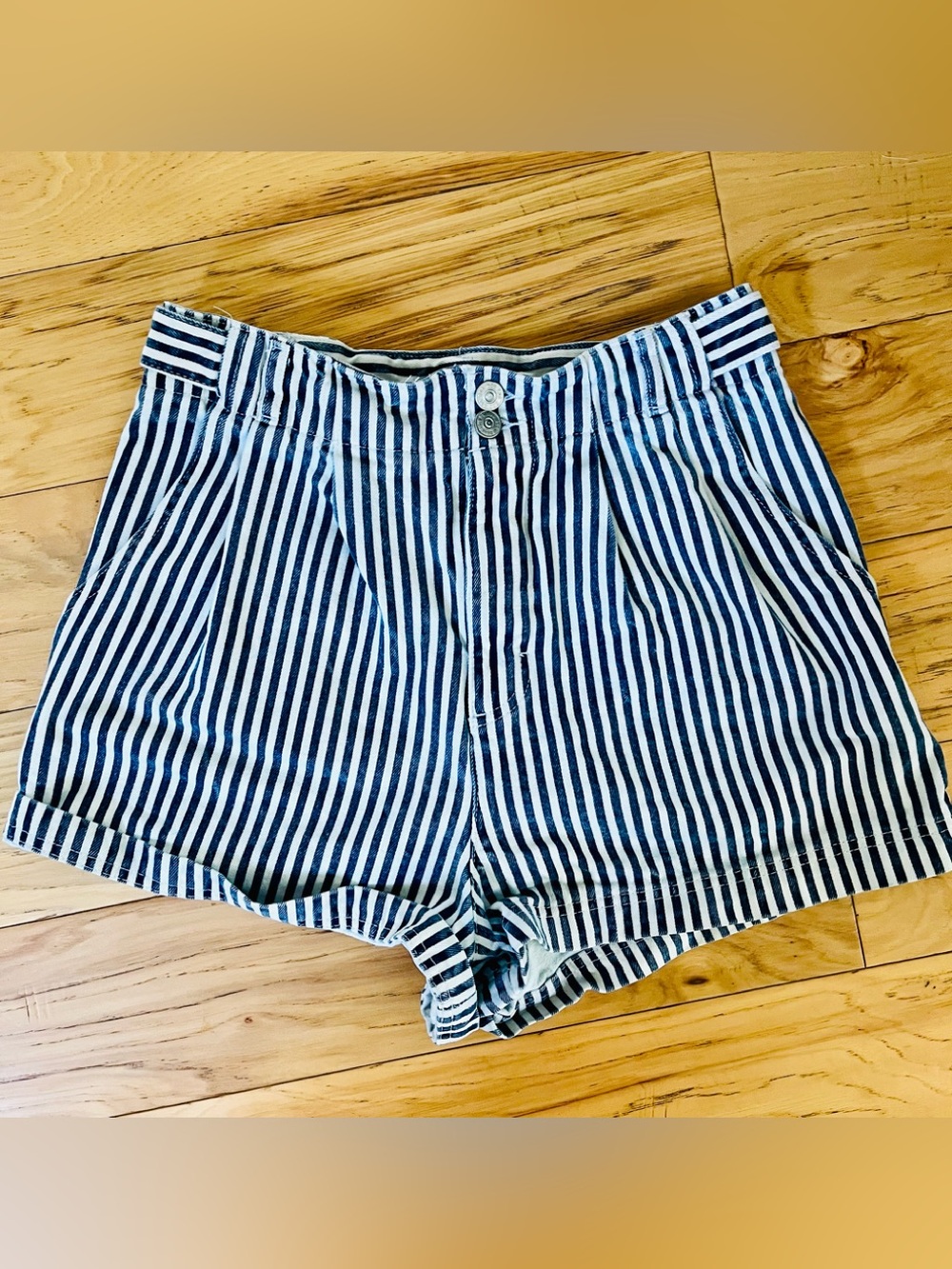 BDG Navy and White Striped High-Waist Women’s Shorts